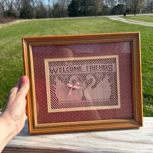 Lace Art Framed Matted Swans "Welcome Friends" Figi Graphics 9" x 11" cottage